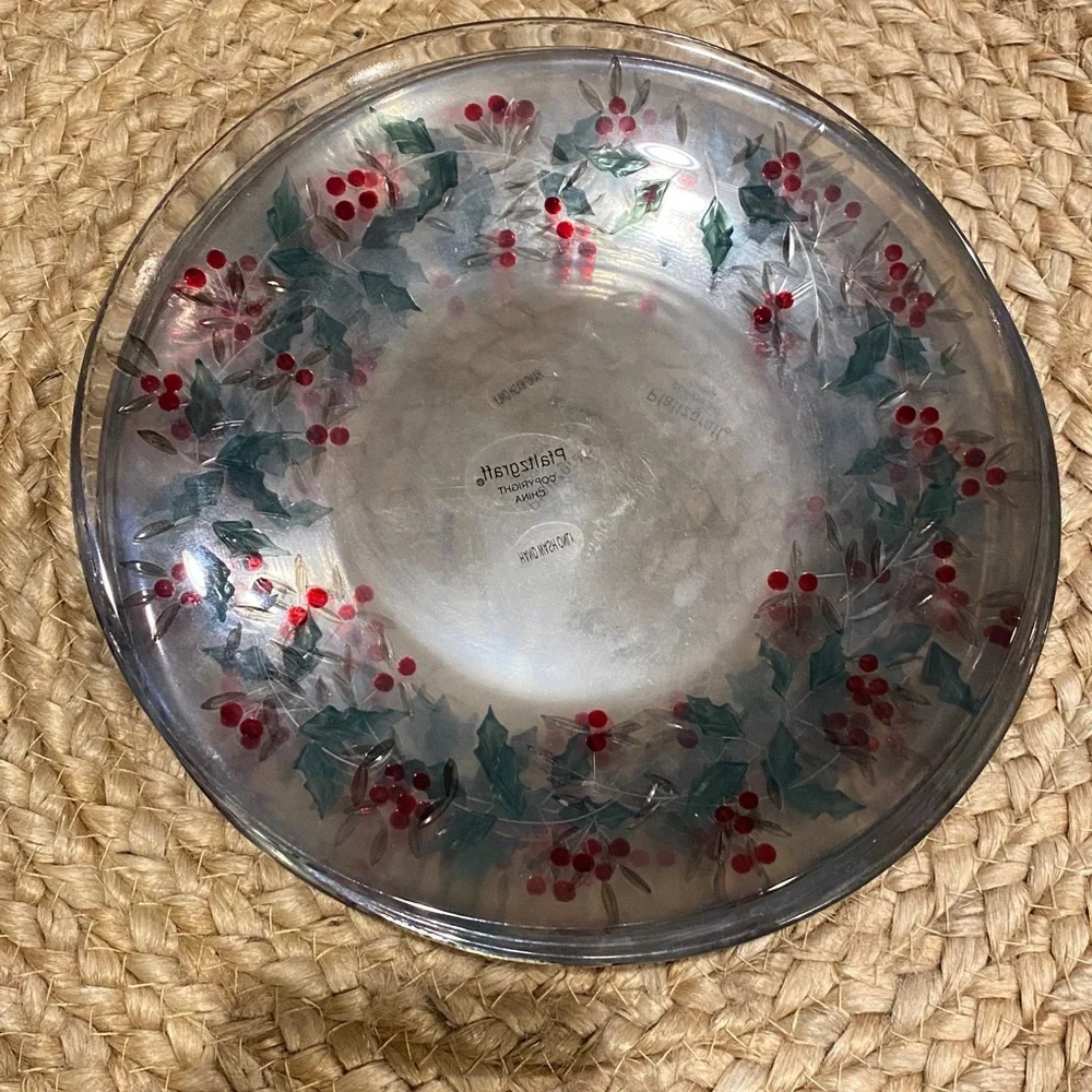 Pfaltzgraff Winter Berry Decorative Glass Plate-Red, Green Design. 8 Available.